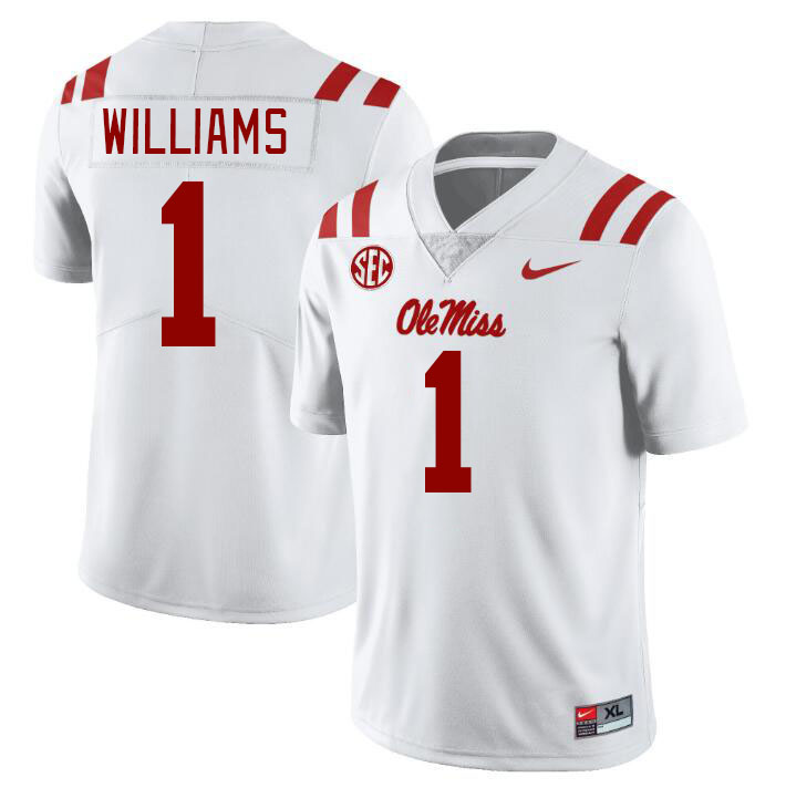 Men #1 Ayden Williams Ole Miss Rebels College Football Jerseyes Stitched Sale-White - Click Image to Close